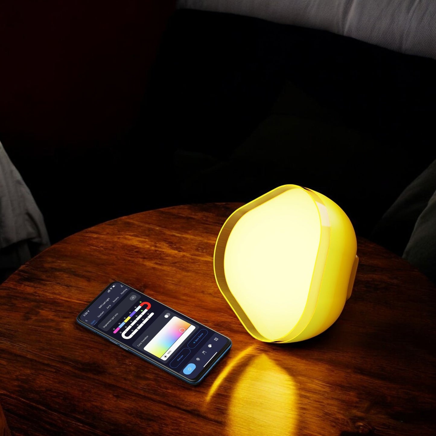 Smart desktop atmosphere light with Bluetooth/WiFi app for remote color adjustment