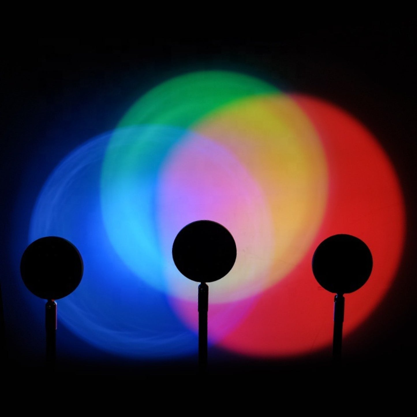 Modern RGB sunset floor lamp glowing red, blue and yellow