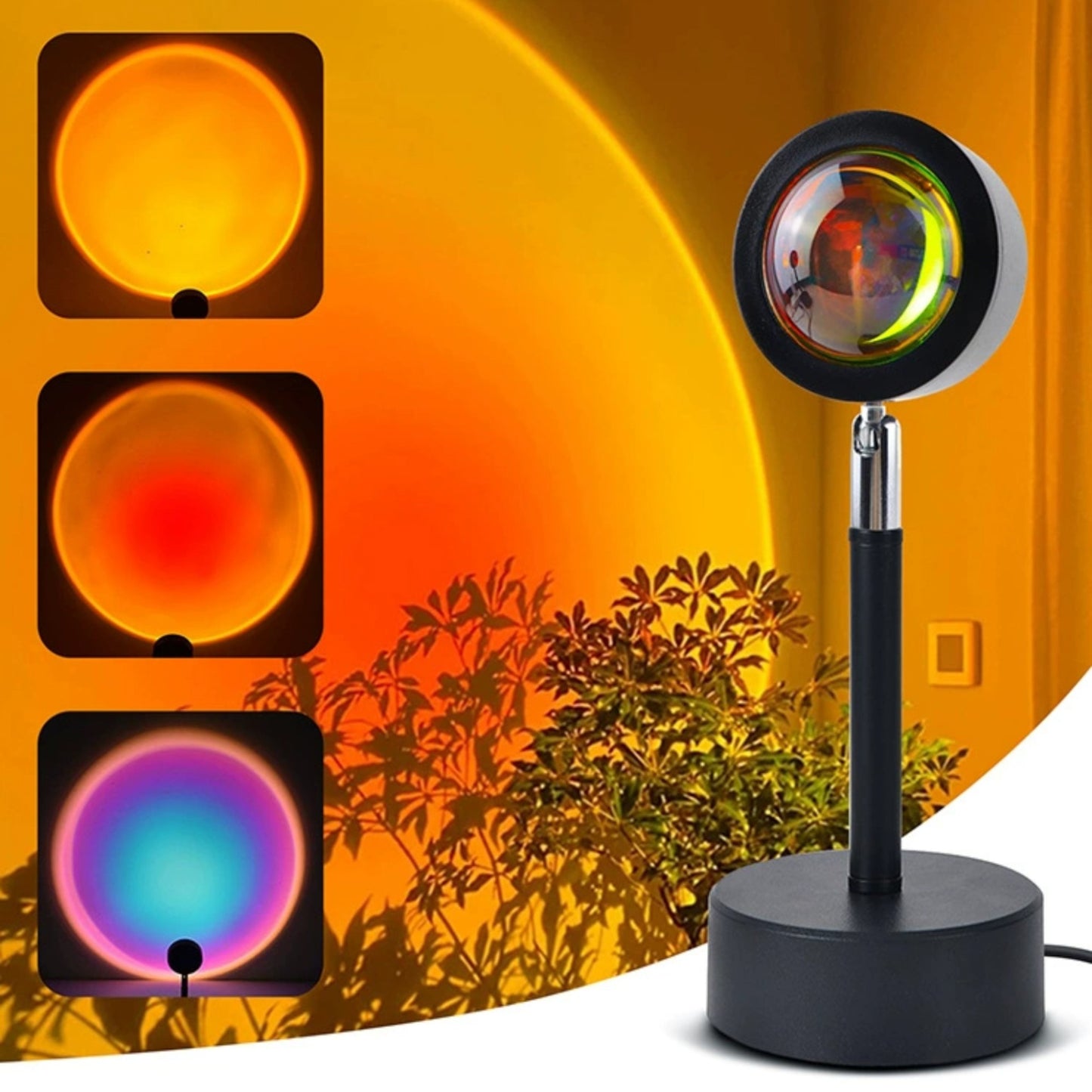 Sunset lamp emitting gradient orange-to-purple light