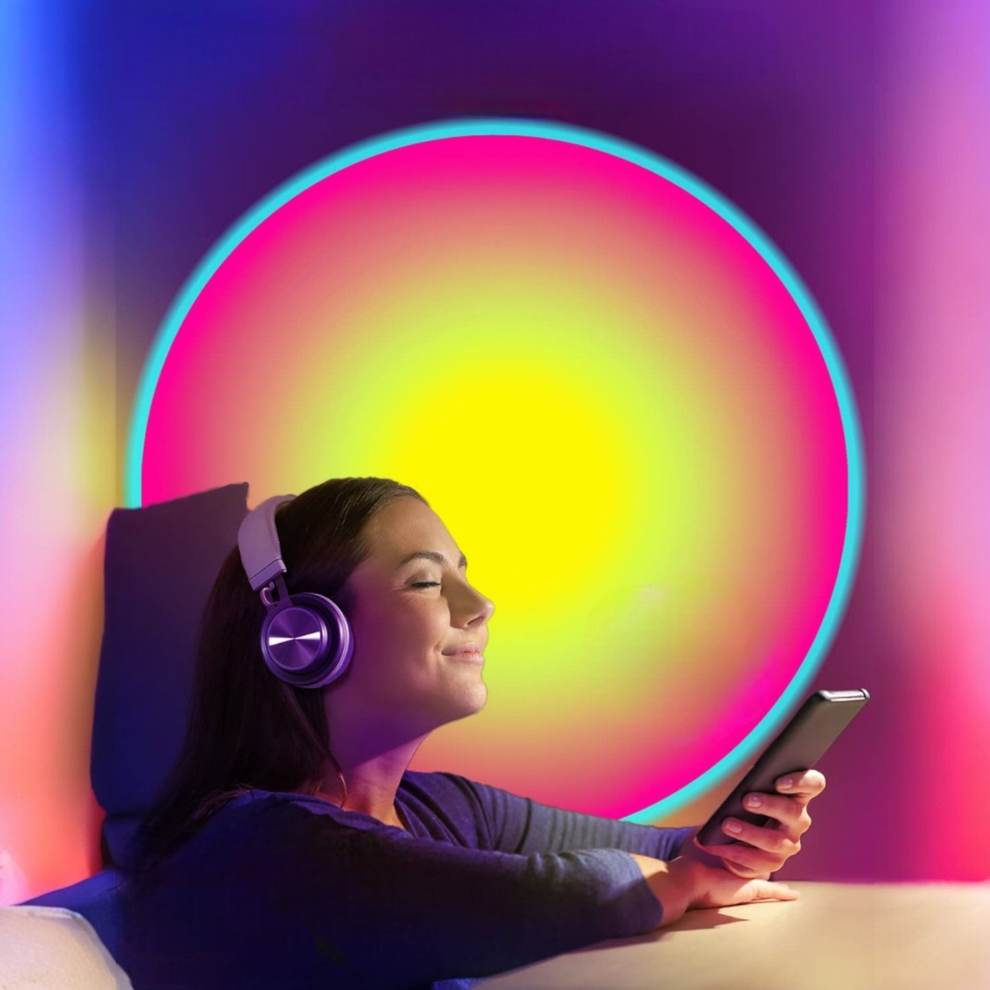 Voice-controlled sunset effect floor light (Alexa/Google)