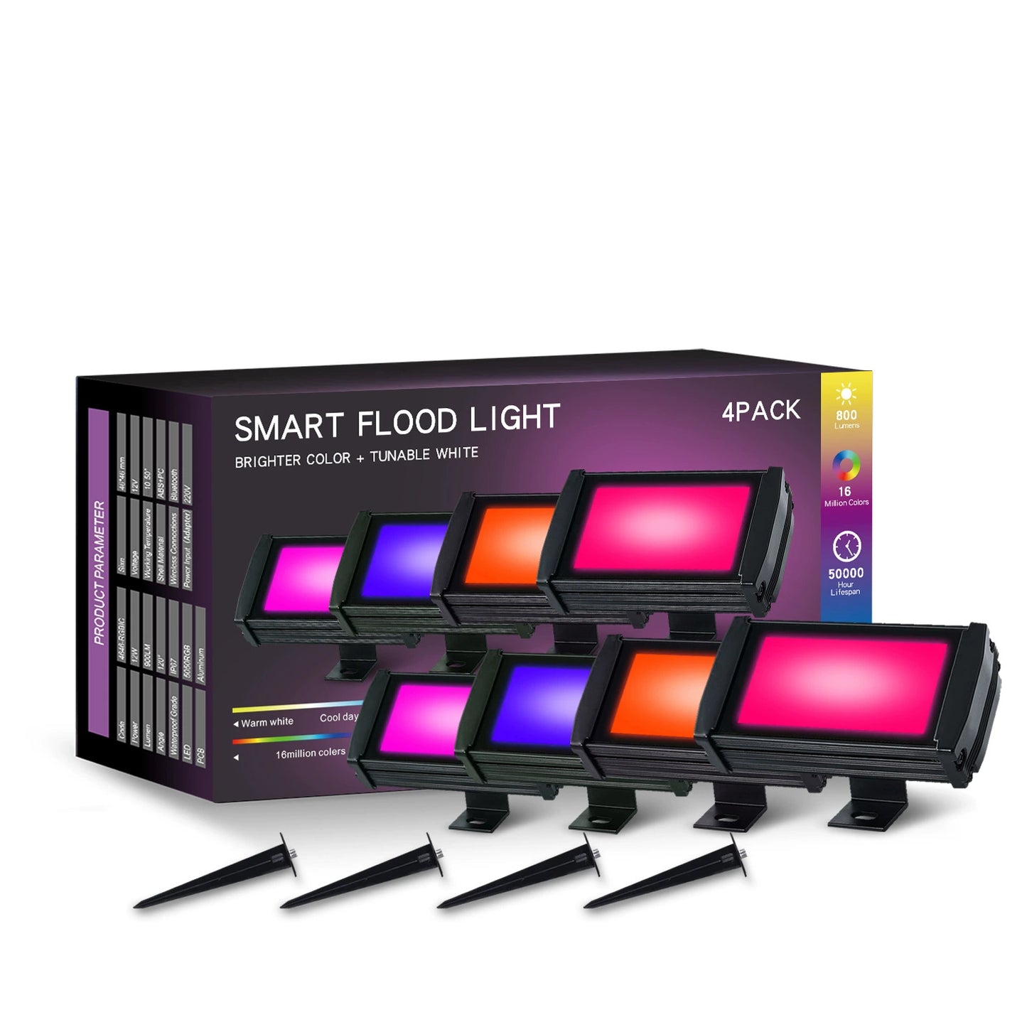 4-Pack Smart Flood Lights - WiFi & Voice Controlled RGB