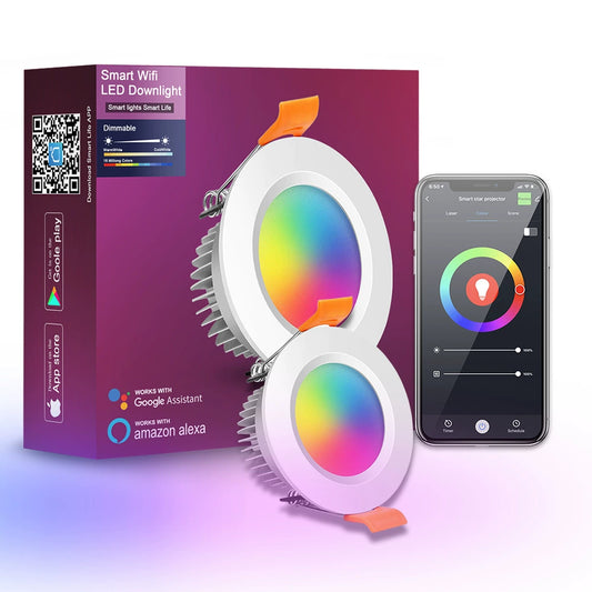 Smart WiFi-enabled LED downlight with 16M colors and dimmable recessed lighting
