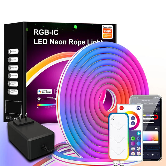 Flexible RGB neon WiFi light strip - 16M colors, app & voice control for room lighting