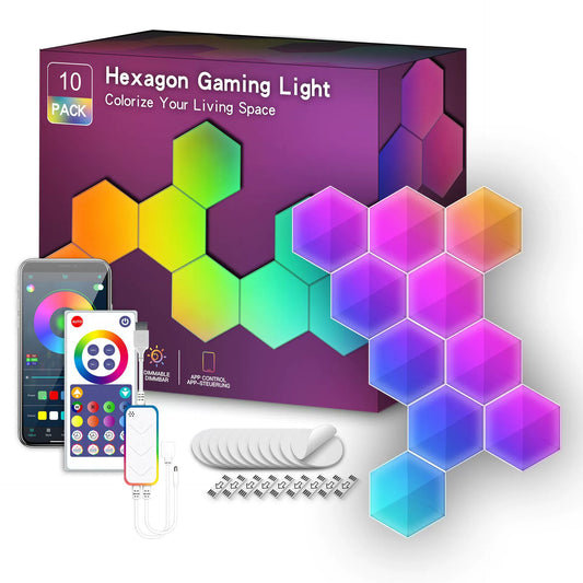 RGB Hexagon Light Panel for Gaming Setups - App Control & Music Sync