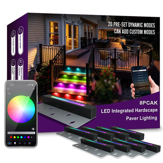 8-Pack LED Paver Lights - Waterproof Hardscape Lighting for Paths
