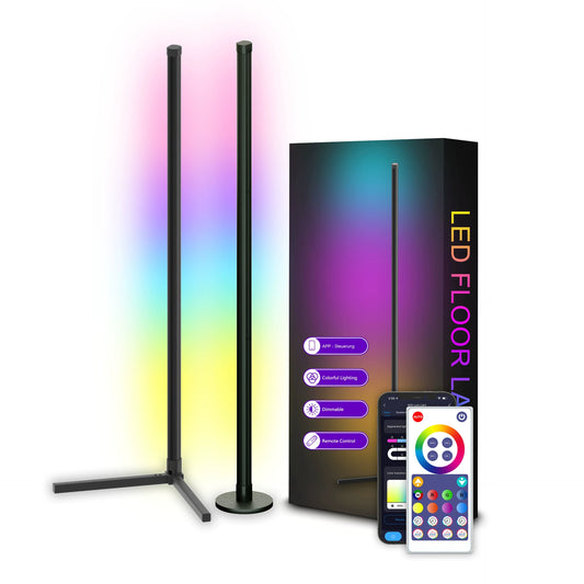 RGB LED floor lamp with 16 million colors, voice control, and dimmable lighting