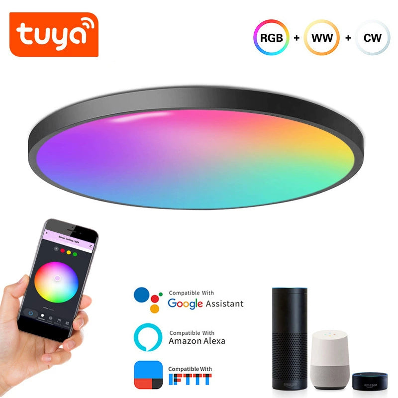 RGB Smart Ceiling Light with 16 Million Colors, Voice Control & Adjustable Brightness