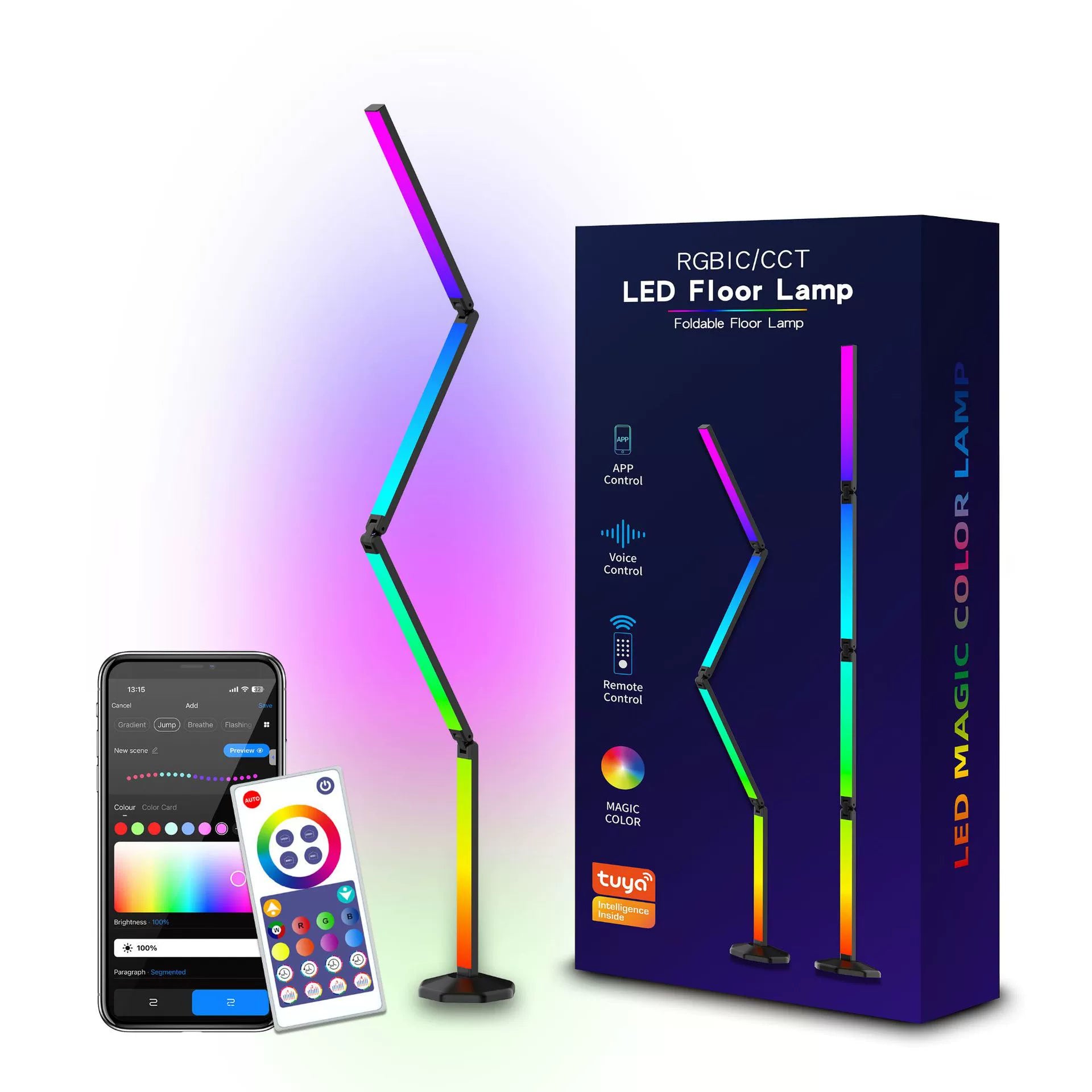 Smart RGB LED folding floor lamp with 16 million colors and voice control