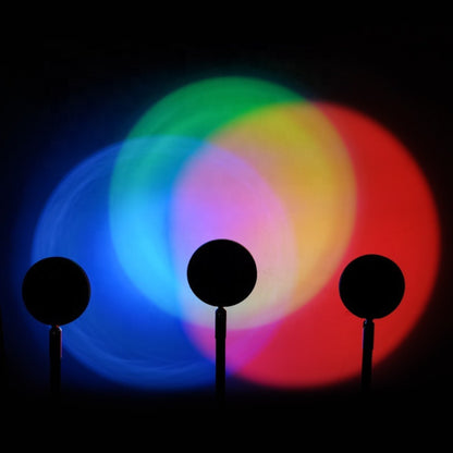 Modern RGB sunset floor lamp glowing red, blue and yellow